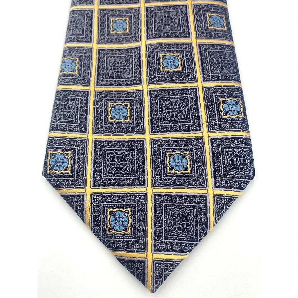 Ermenegildo Zegna Men's Neck Tie Blue Geometric‎ Made in Italy